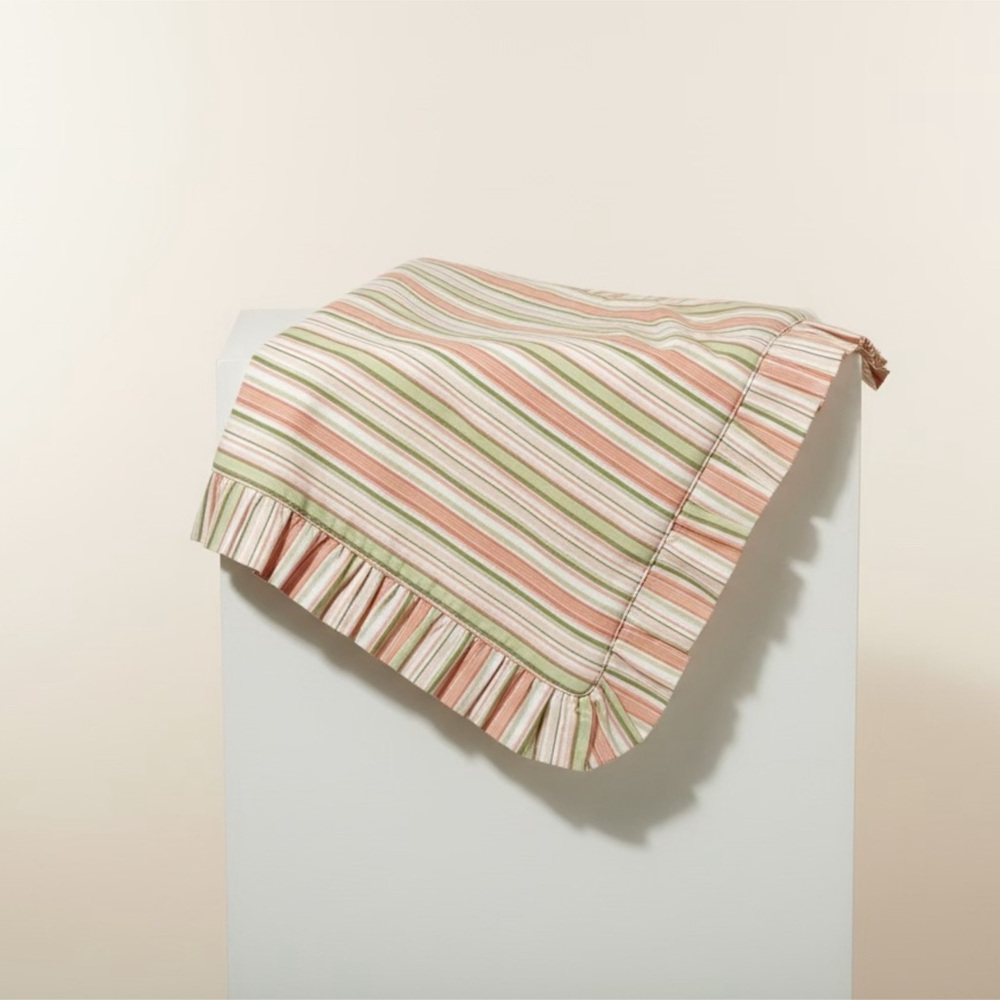 Striped Ruffled 2 Pillowcase - Pink & Green Earth Tone Retro
